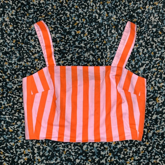 NWOT Kate Spade Deck Stripe mirage pink and traffic orange crop top - Picture 5 of 10